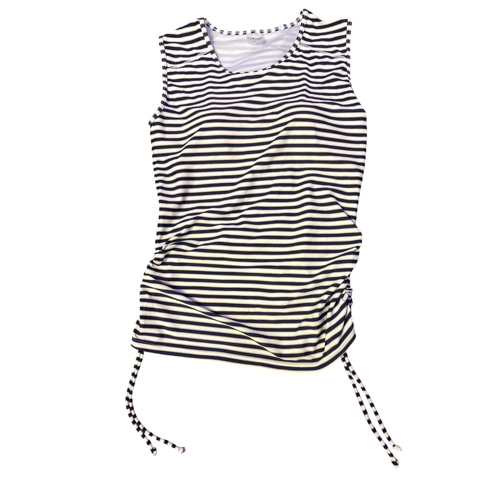 Calypsa by ModLi Women's Navy White Striped Ruched Swim Tankini Top S